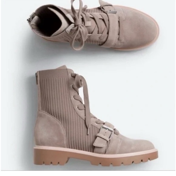 Dolce Vita Tan Combat Moto Boots with Ribbed Knit Detail - Picture 1 of 4